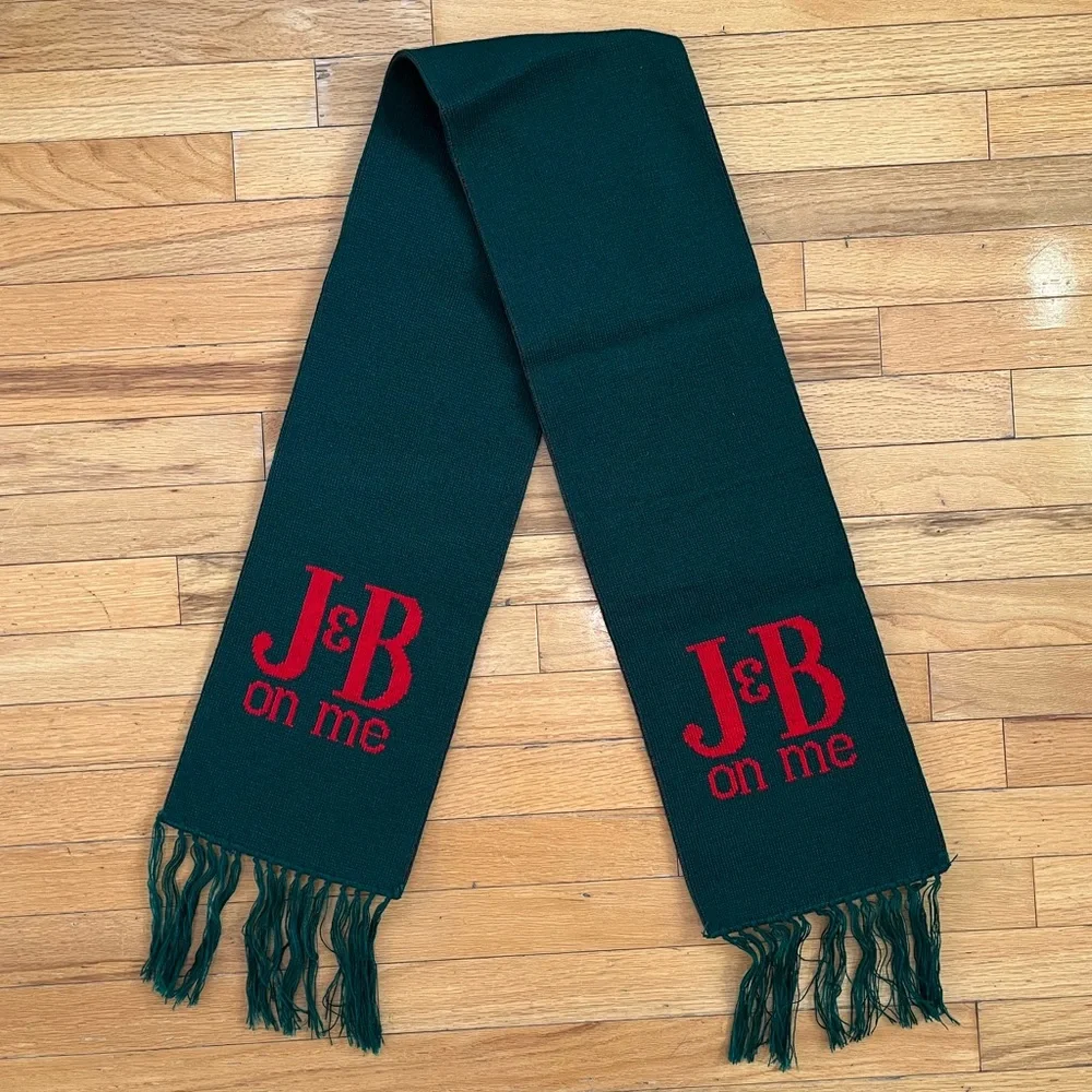 VTG J&B Scotch Whisky Promo Scarf Red Green Fringe Christmas Scotland NWOT Party